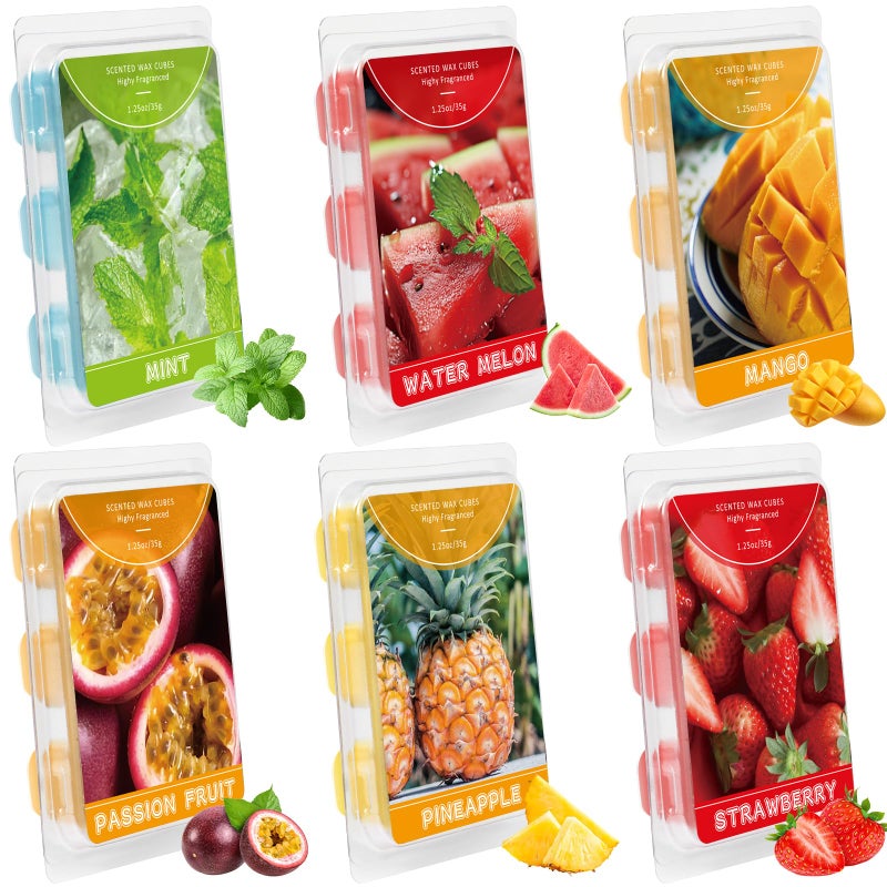 SCENTORINI Wax Melts  6 Pack Scented Wax Cubes Wax Melts Strong Scent  Soy Wax for Wax Warmer - Mint  Watermelon  Strawberry  Mango  Passion Fruit  Pineapple - Image 1